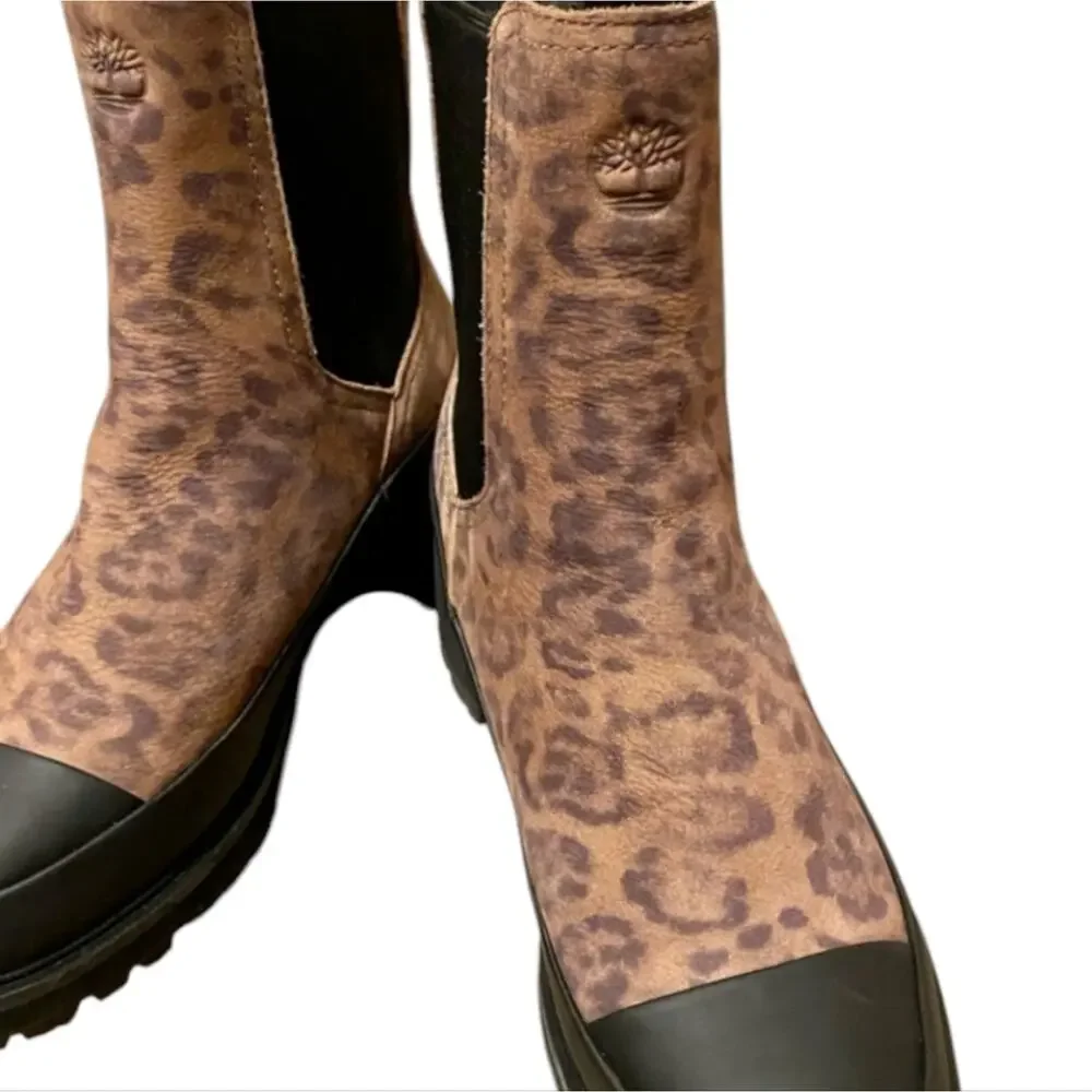 Timberland Kori‎ Chelsea Boots Leopard Print Leather Lug Sole Ankle Booties